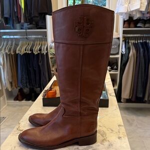 Tory Burch Chestnut Leather Tall Boots